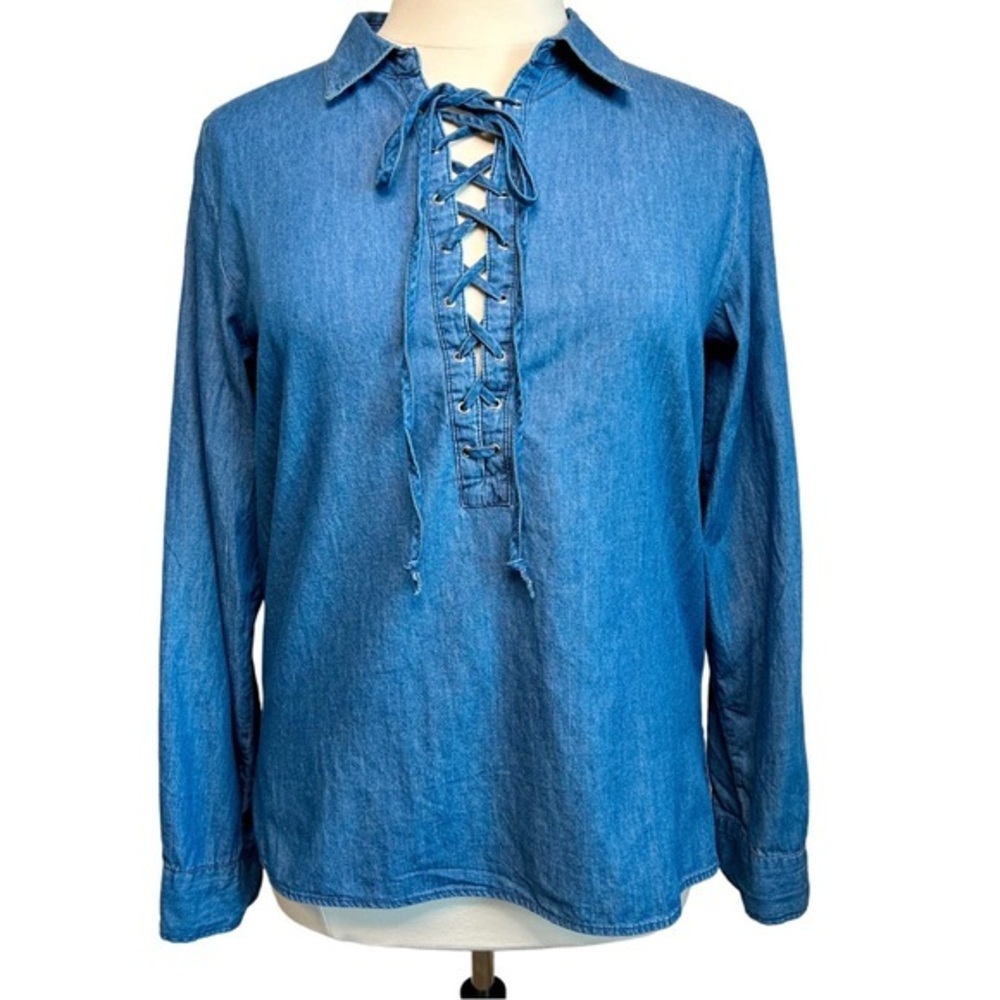 Women’s Plus Size Blue Lace-Up Denim Top